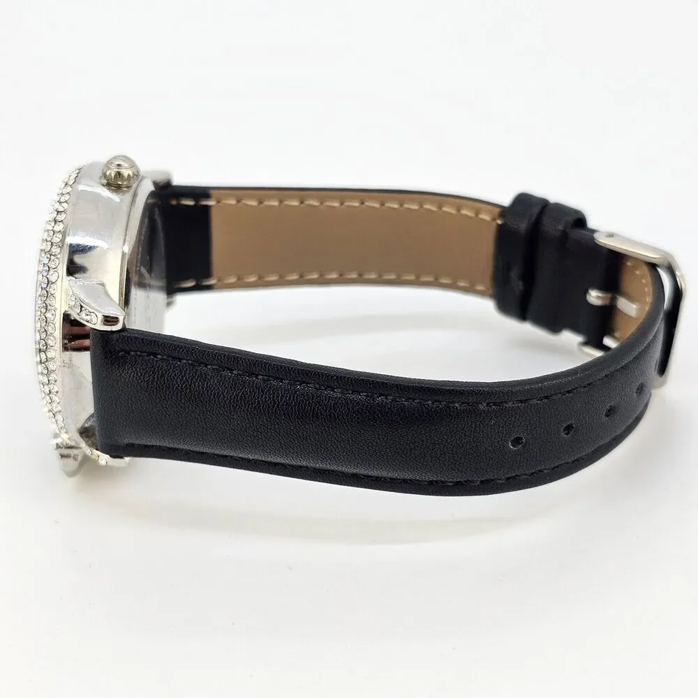 Off Park‎ Women's Watch Crystal Bling Butterfly New Black Leather Bands Battery